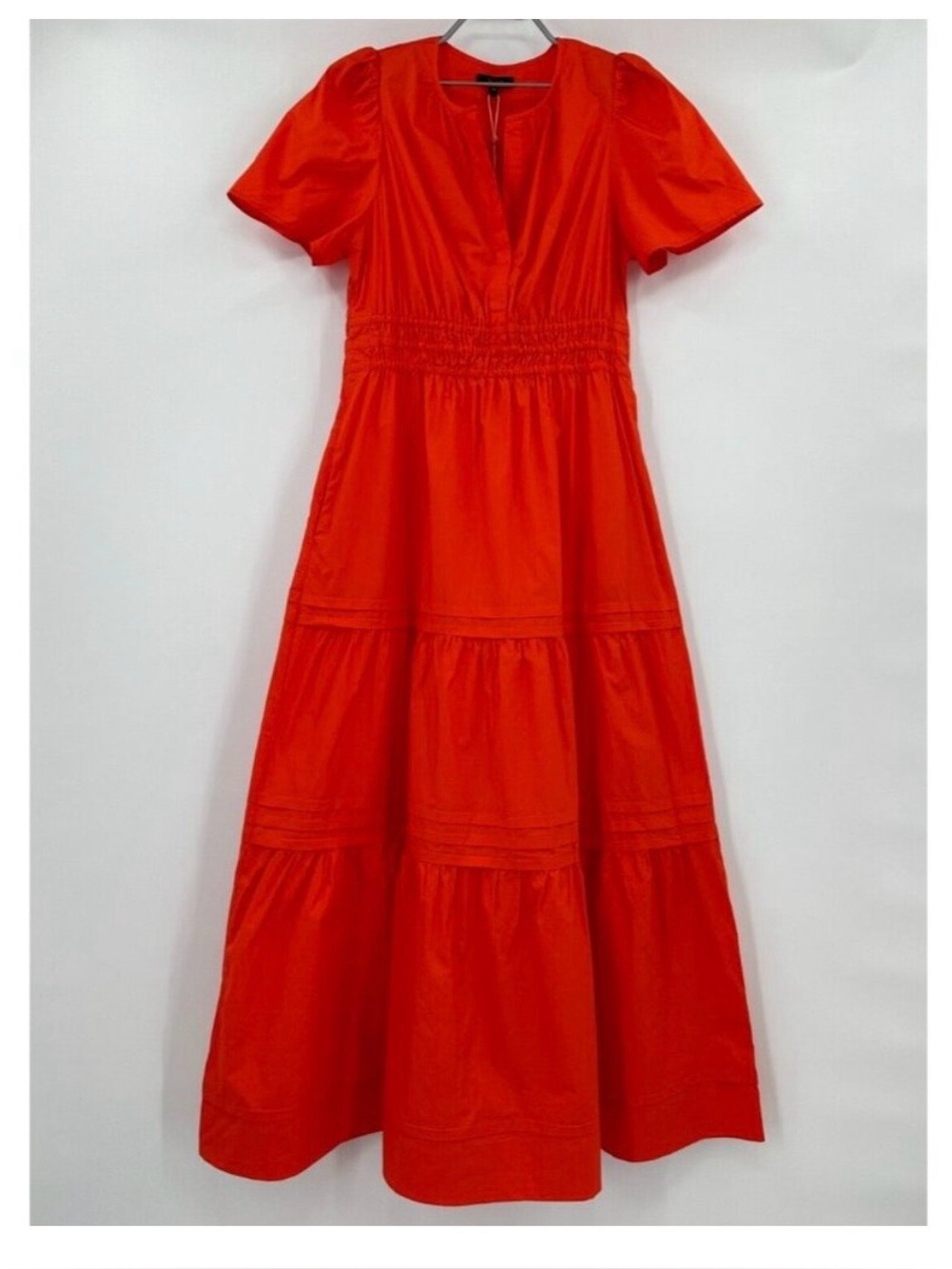 NWT Quince Orange Organic Cotton Tiered Maxi Dress sz M